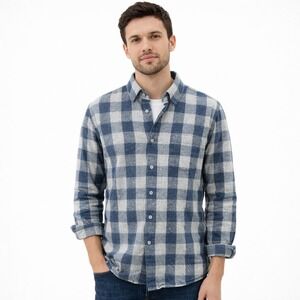 Johnnie-O Hangin' Out‎ Plaid Shirt Size Large Blue Casual Flannel Button Up